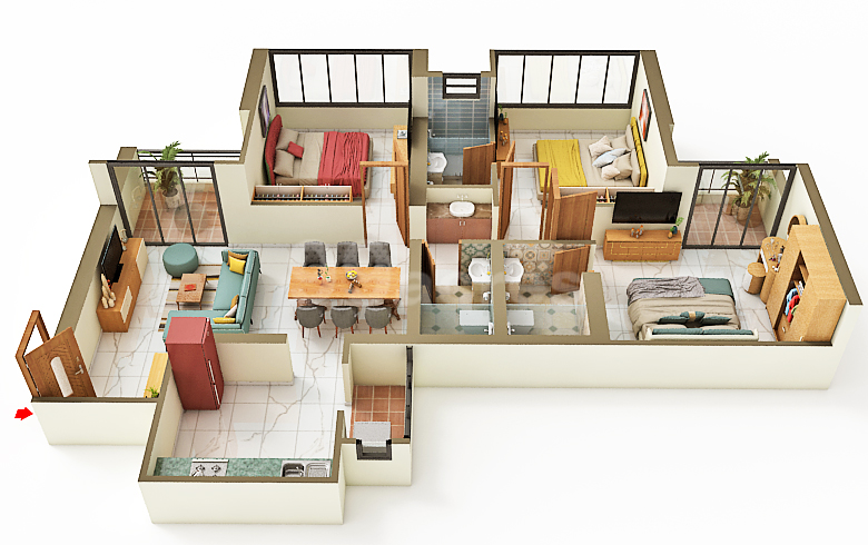 VTP Altamira 3BHK floor plan 988 sqft Kharadi Pune RERA P52100079807