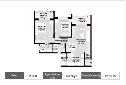 Godrej Emerald Waters 2bhk floor plan