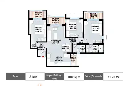 3 BHK godrej emerald waters floor plan