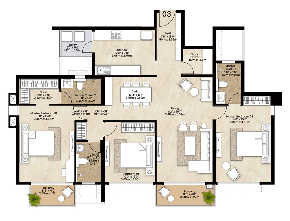 Mahindra Sanctum 2 plan BHk